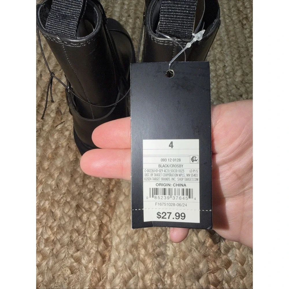 Art Class Girls Black Crosby Boots Moto Faux Leather Boots Size 4